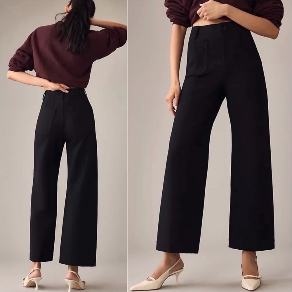 Anthropologie Maeve The Colette Ponte Crop Wide-Leg Pants Black 25 Workwear Chic